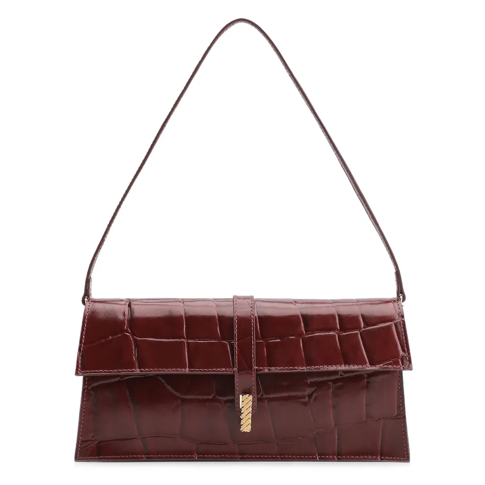 Bolsa De Ombro Couro Maxi Croco Vinho