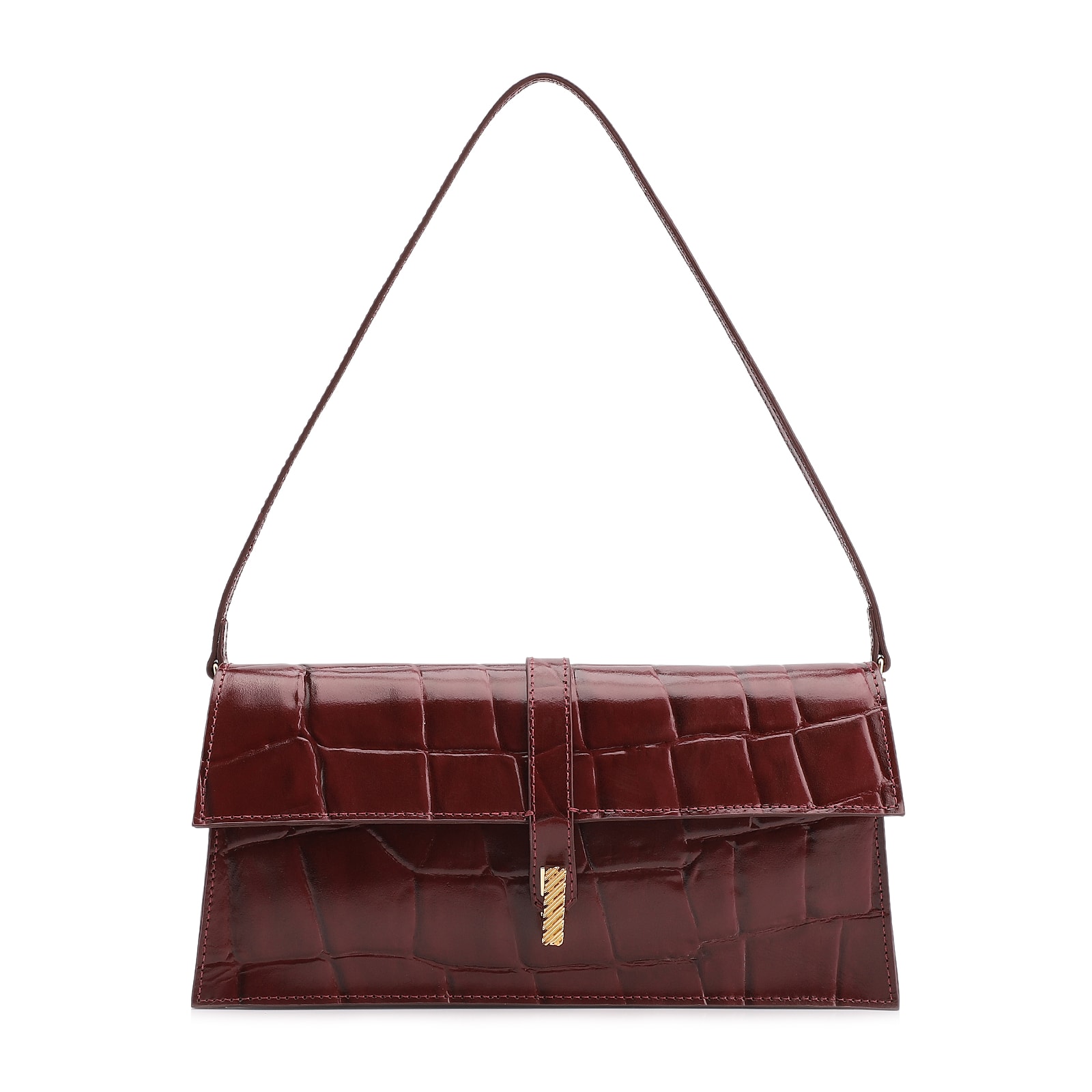 Bolsa De Ombro Couro Maxi Croco Vinho