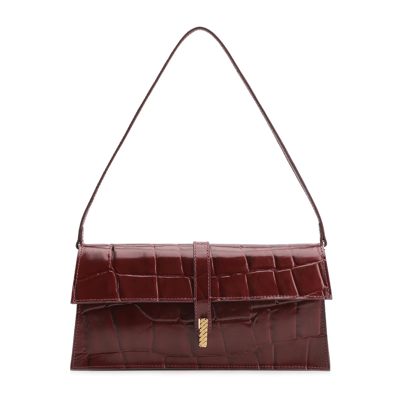 Bolsa De Ombro Couro Maxi Croco Vinho
