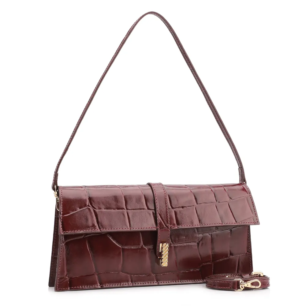 Bolsa De Ombro Couro Maxi Croco Vinho - imagem 3