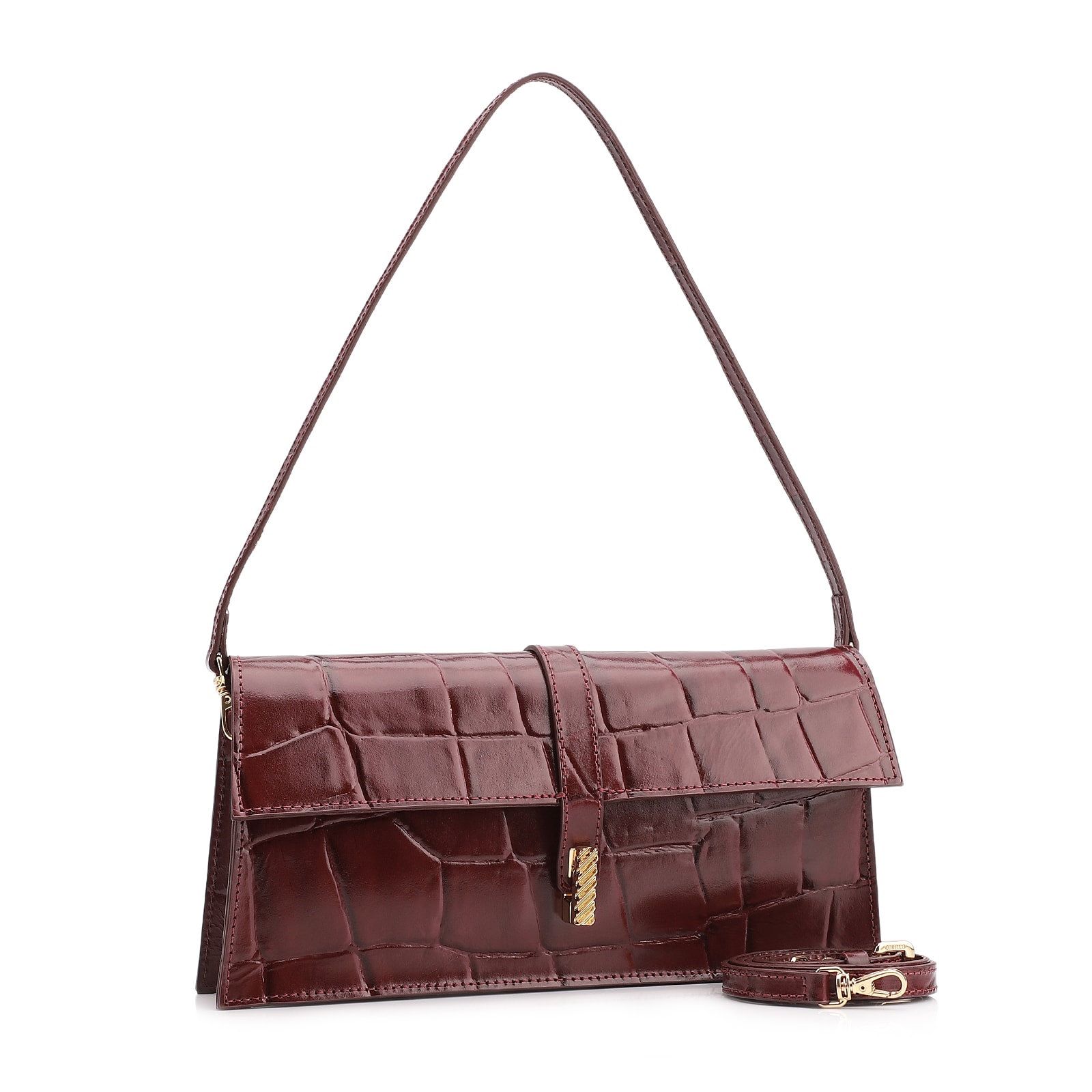 Bolsa De Ombro Couro Maxi Croco Vinho