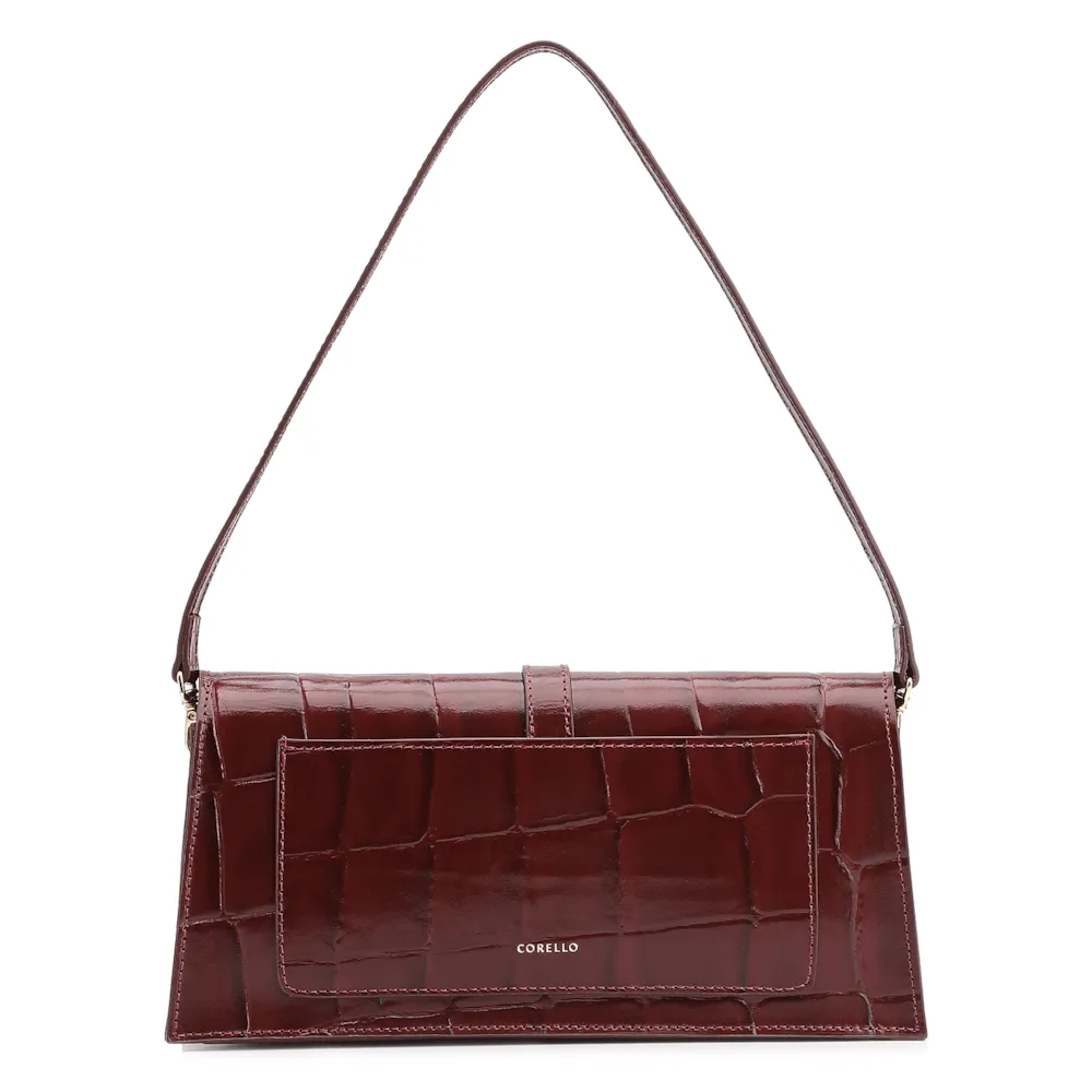 Bolsa De Ombro Couro Maxi Croco Vinho - imagem 4