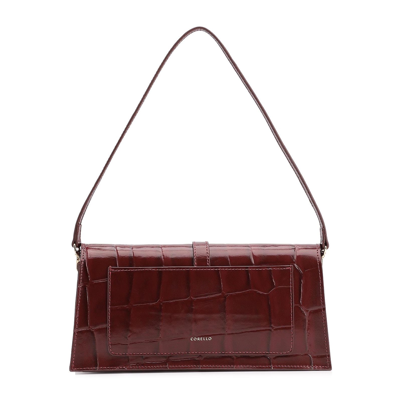 Bolsa De Ombro Couro Maxi Croco Vinho
