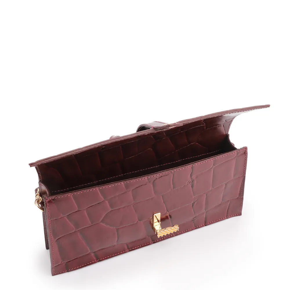 Bolsa De Ombro Couro Maxi Croco Vinho - imagem 5