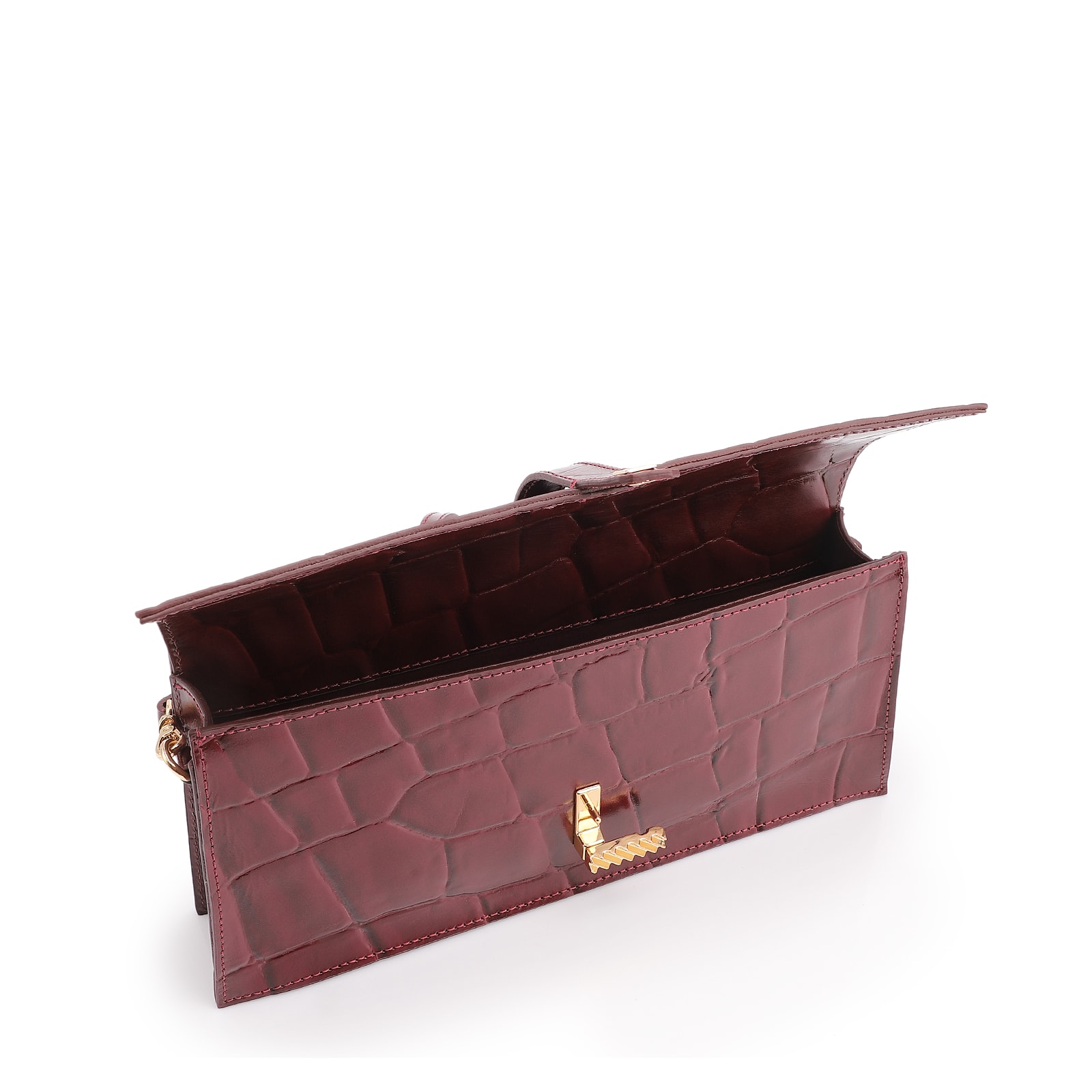 Bolsa De Ombro Couro Maxi Croco Vinho