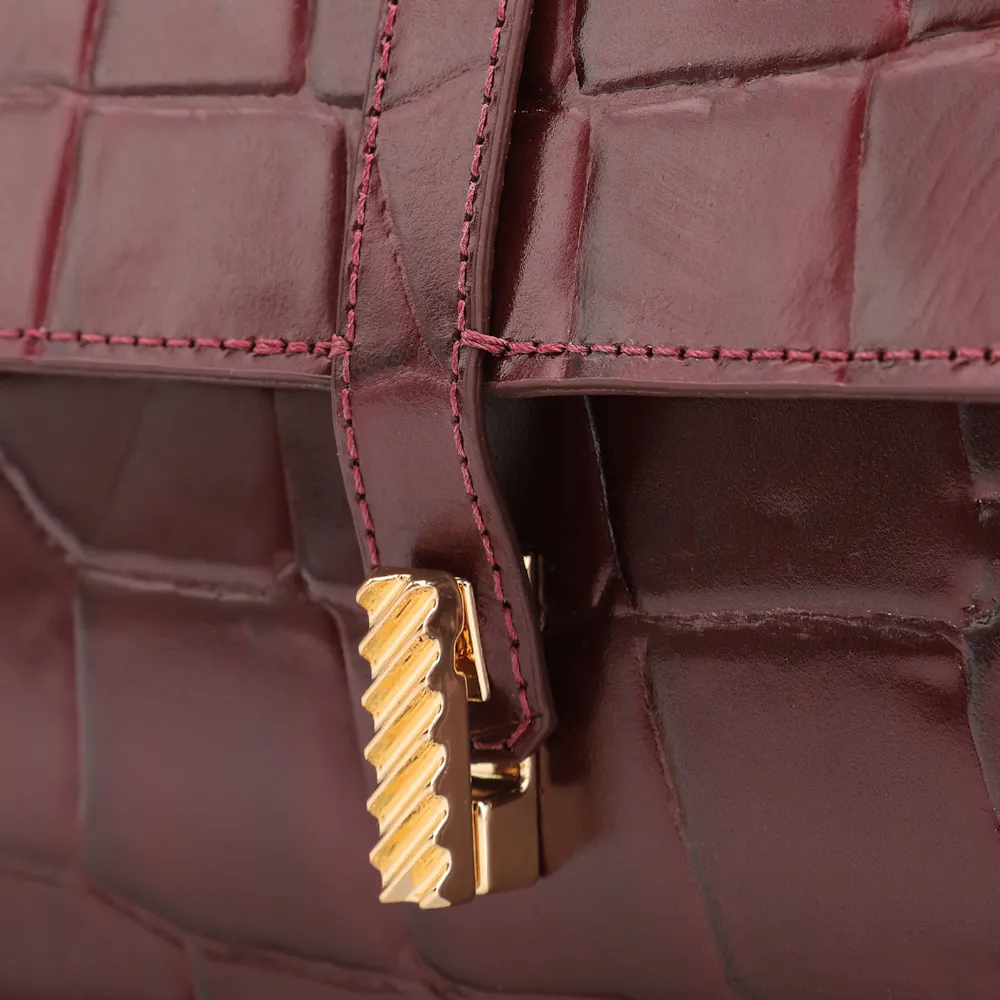 Bolsa De Ombro Couro Maxi Croco Vinho - imagem 6