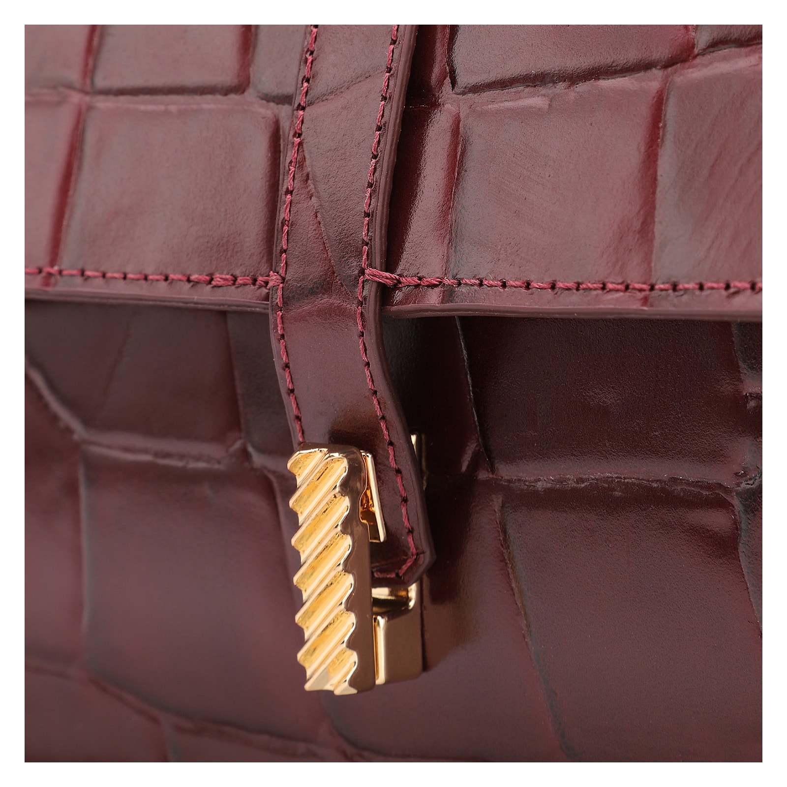 Bolsa De Ombro Couro Maxi Croco Vinho