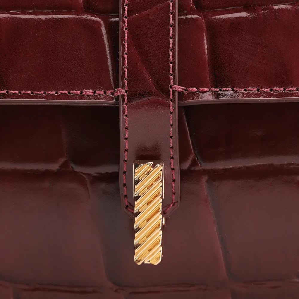 Bolsa De Ombro Couro Maxi Croco Vinho - imagem 8