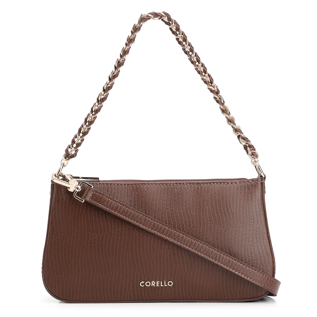 Bolsa De Ombro Couro New Lezard Marrom