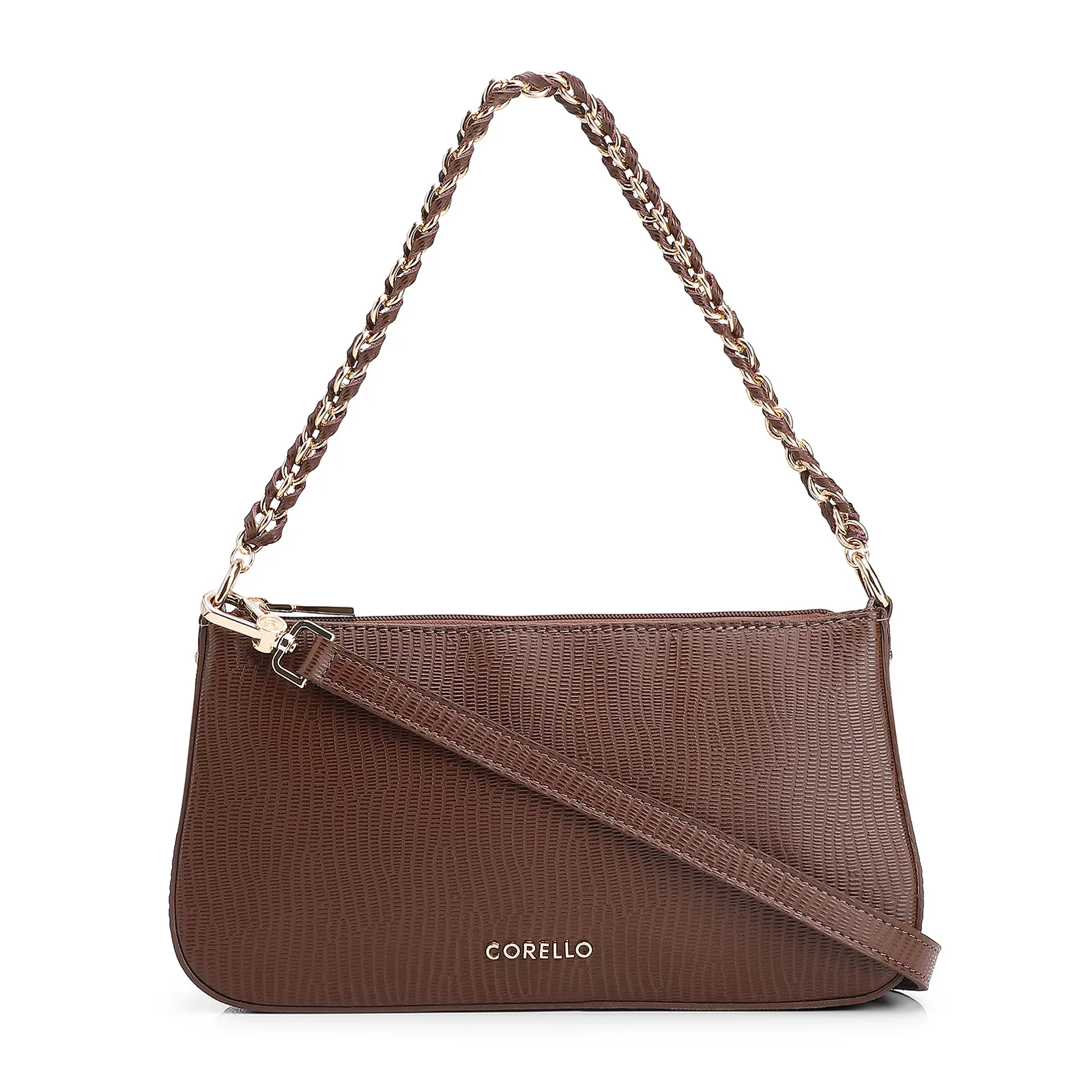 Bolsa De Ombro Couro New Lezard Marrom
