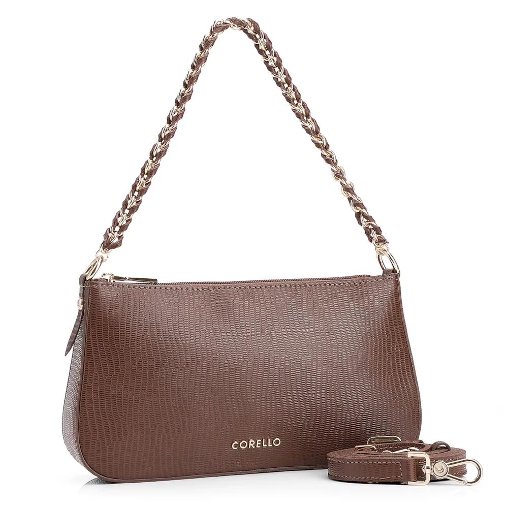 Bolsa De Ombro Couro New Lezard Marrom - imagem 2