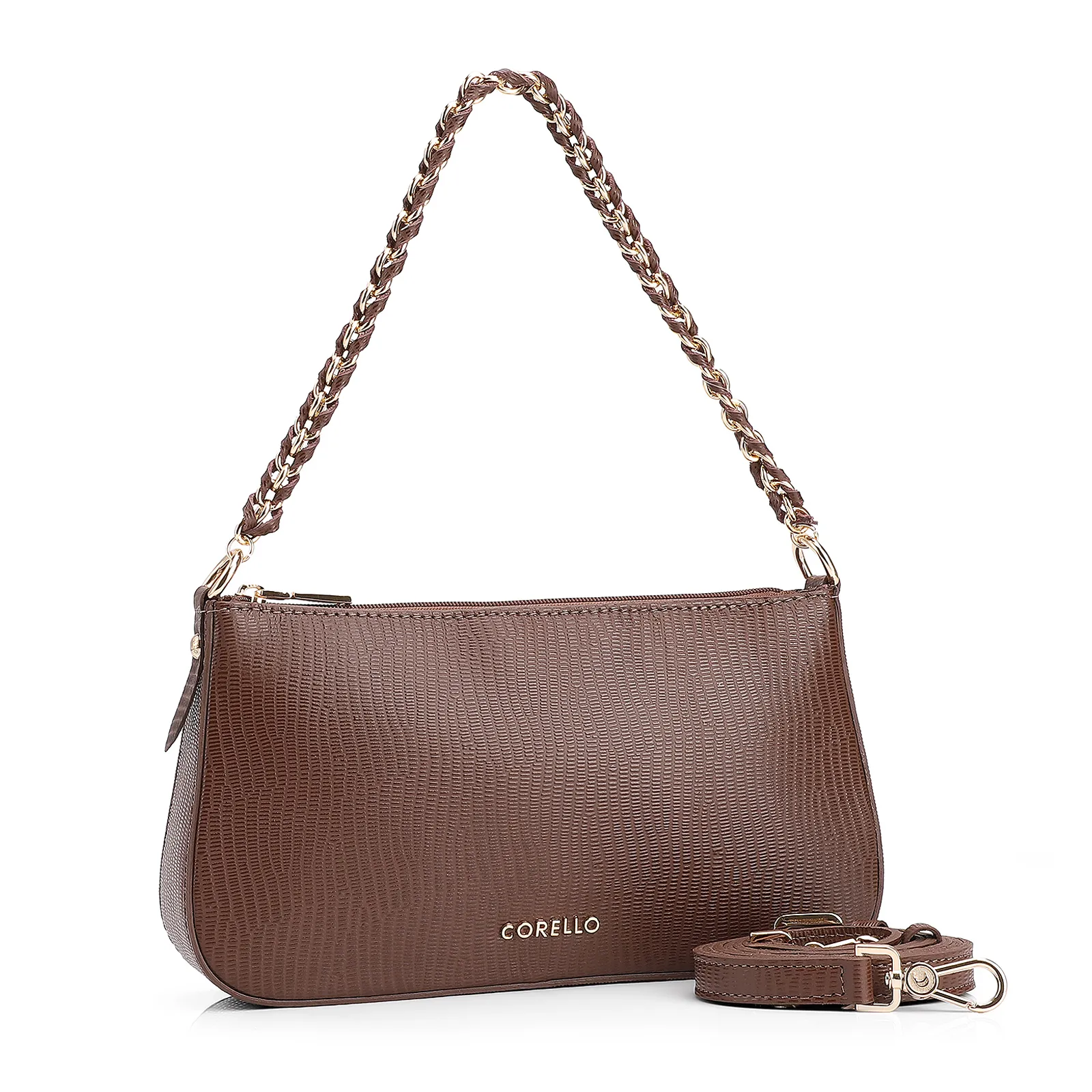 Bolsa De Ombro Couro New Lezard Marrom