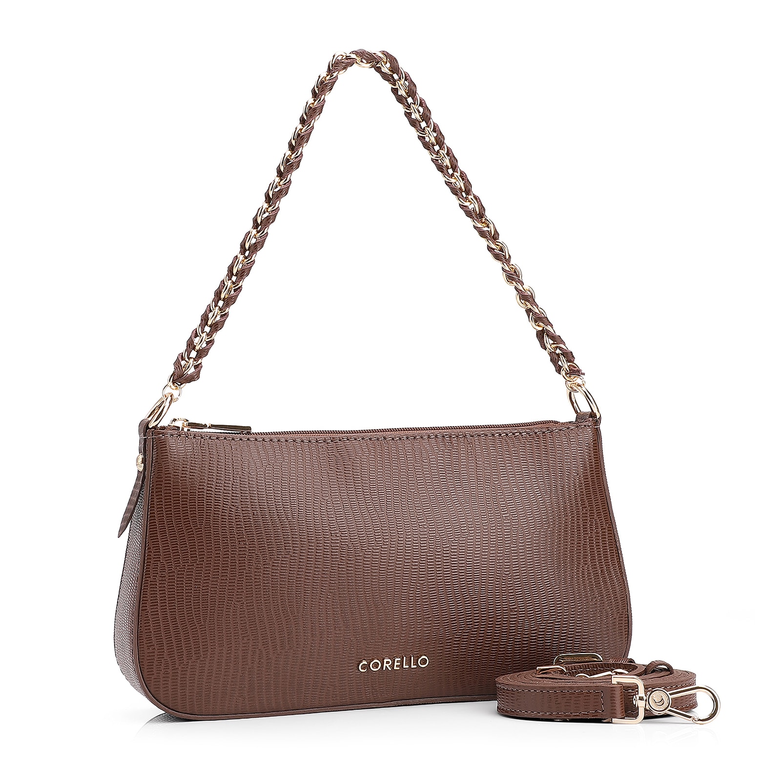 Bolsa De Ombro Couro New Lezard Marrom