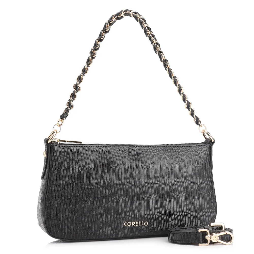 Bolsa De Ombro Couro New Lezard Preto - imagem 3
