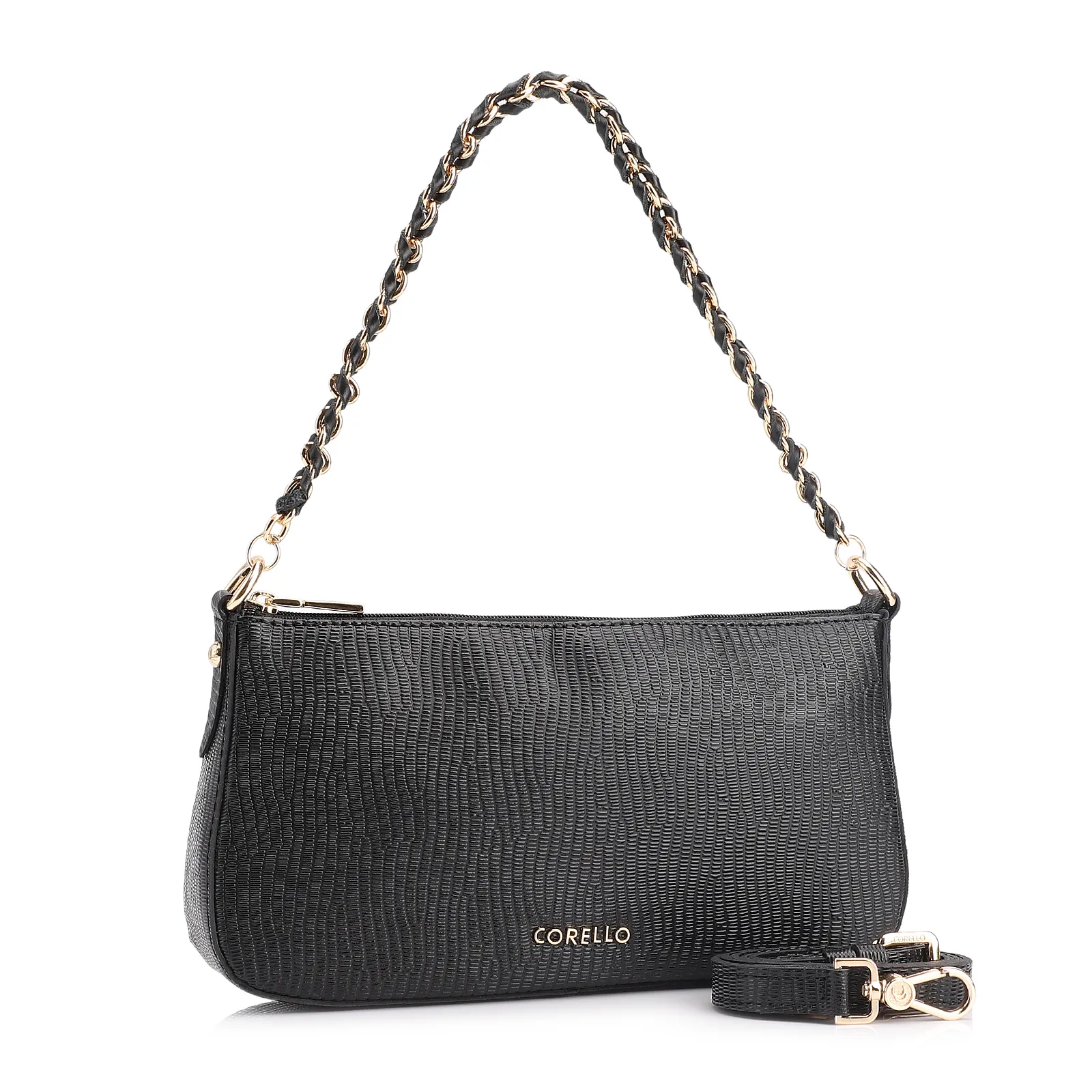 Bolsa De Ombro Couro New Lezard Preto