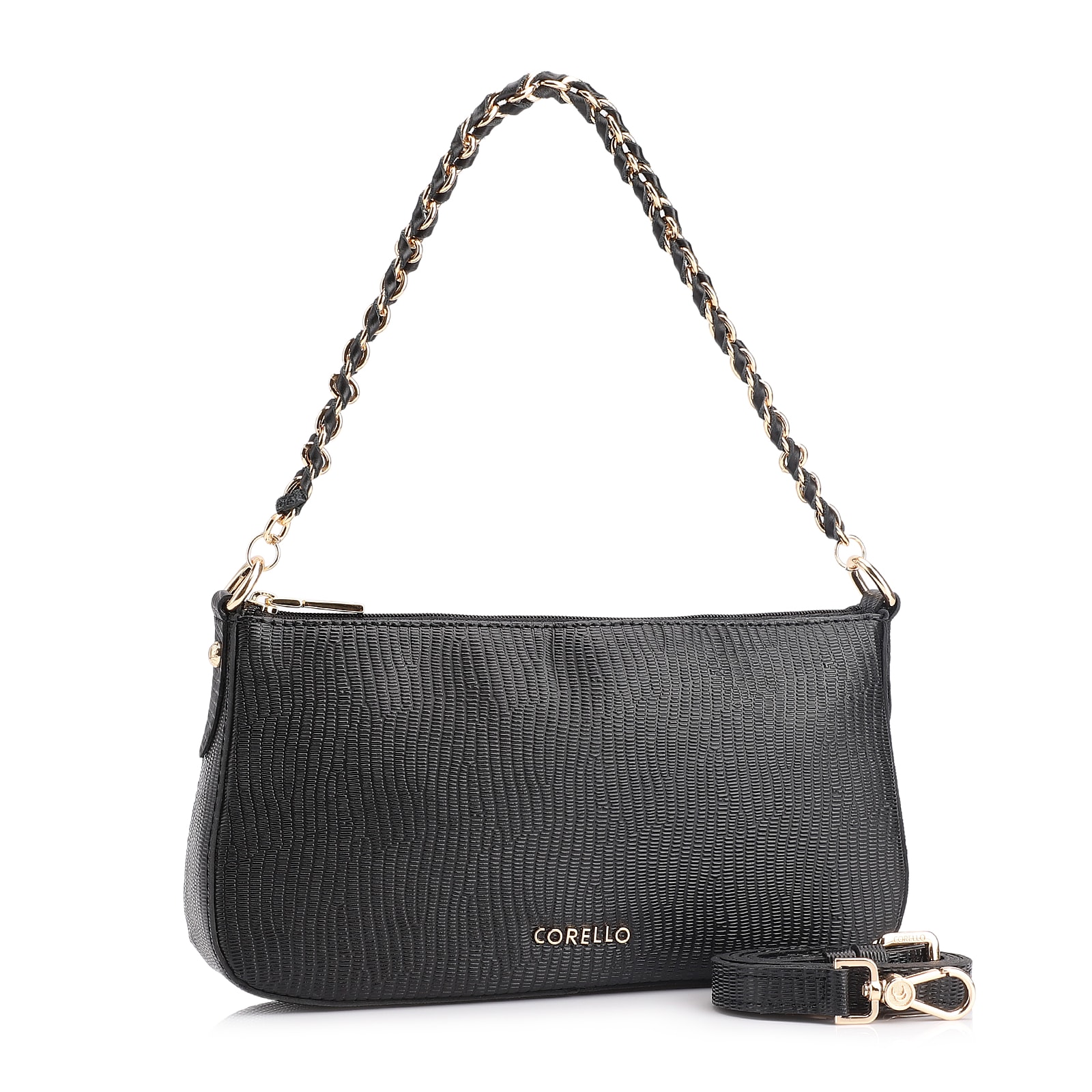 Bolsa De Ombro Couro New Lezard Preto