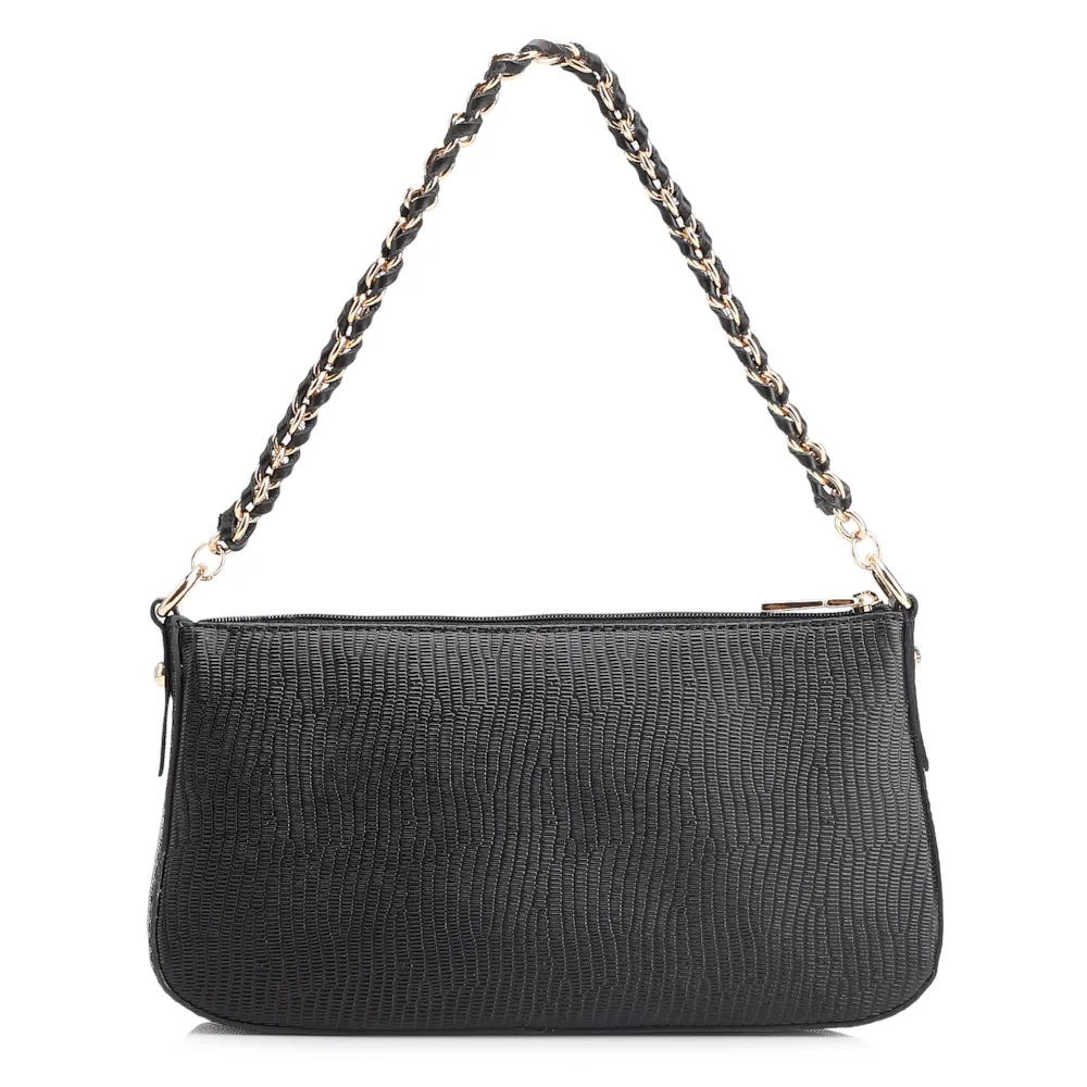 Bolsa De Ombro Couro New Lezard Preto - imagem 4