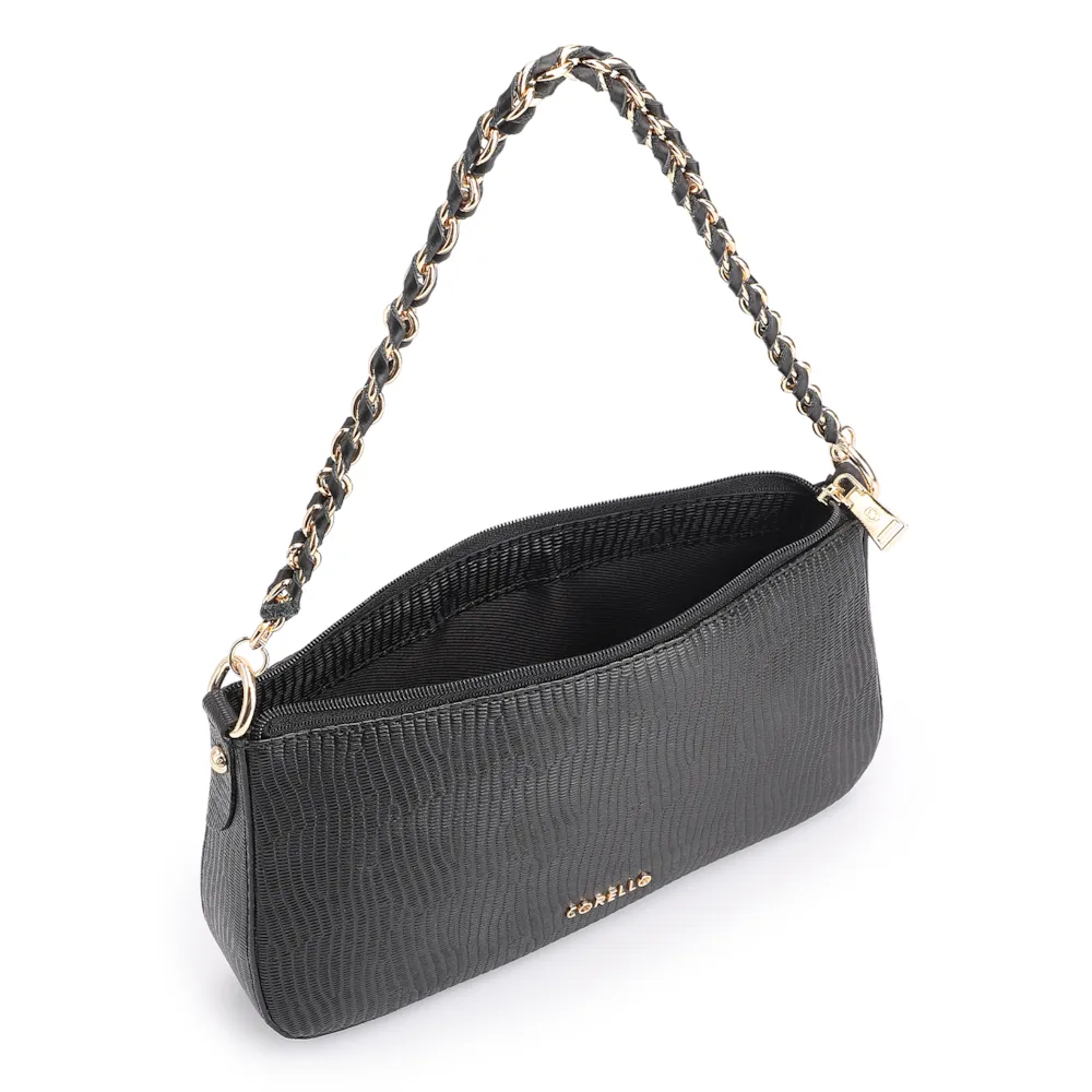 Bolsa De Ombro Couro New Lezard Preto - imagem 5