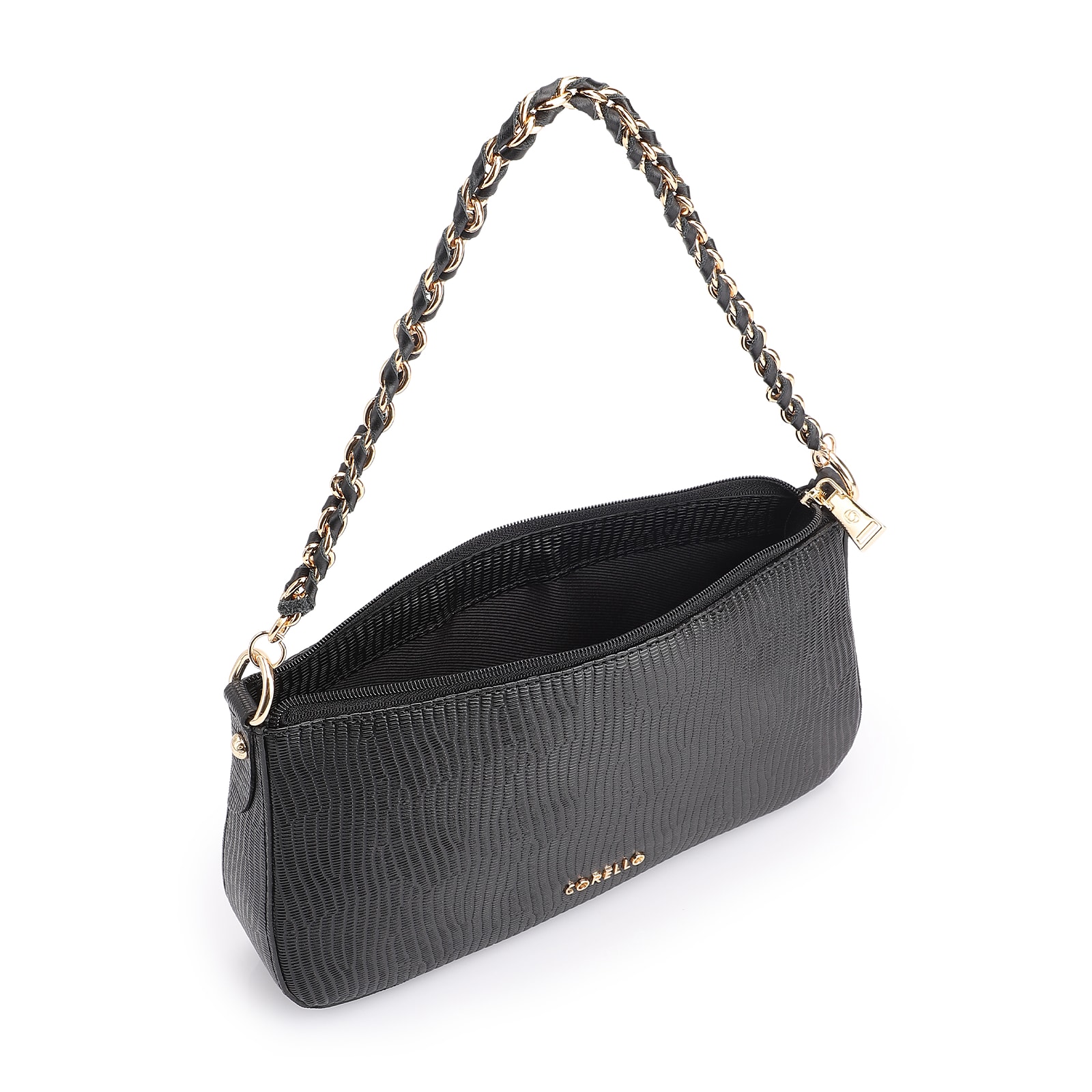 Bolsa De Ombro Couro New Lezard Preto