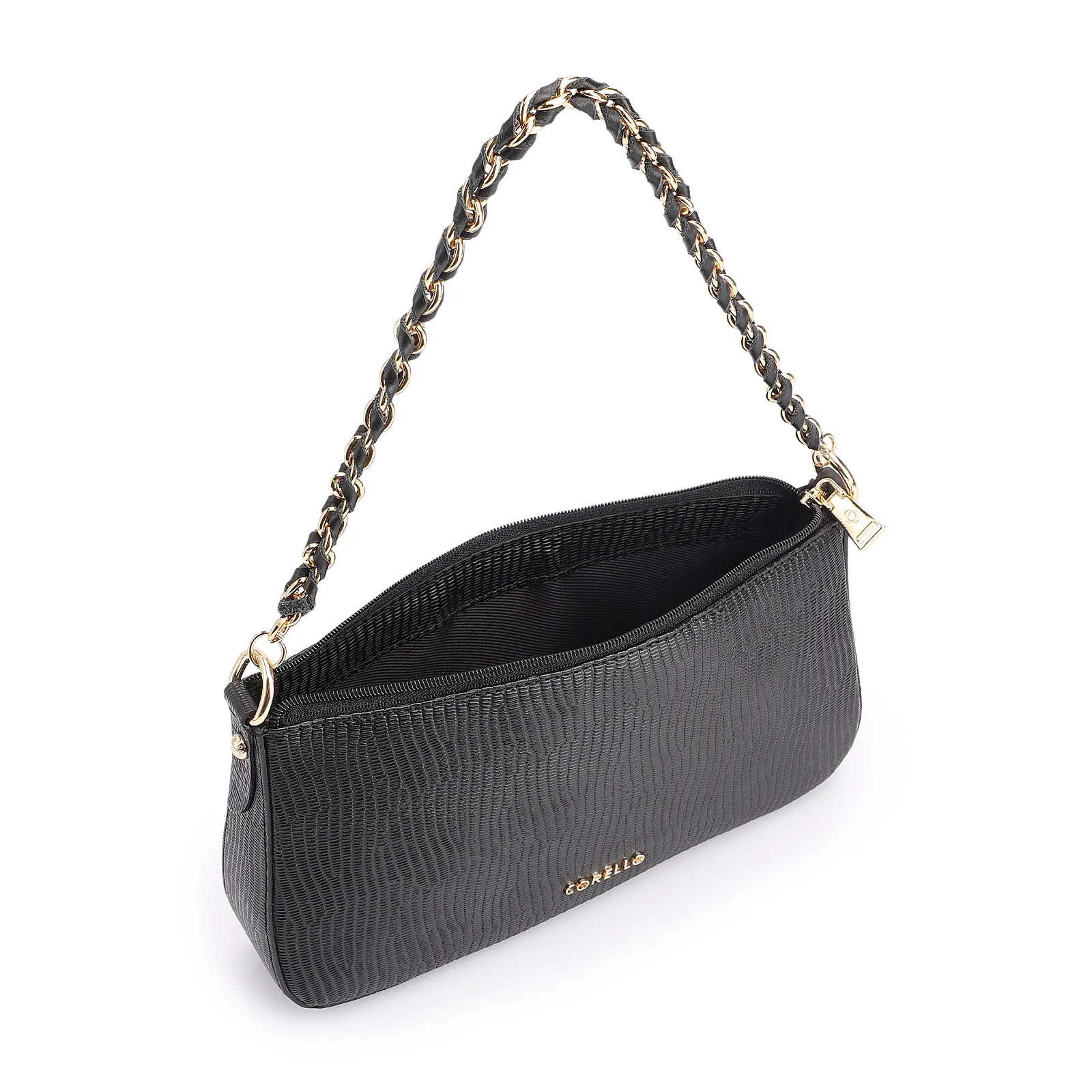 Bolsa De Ombro Couro New Lezard Preto