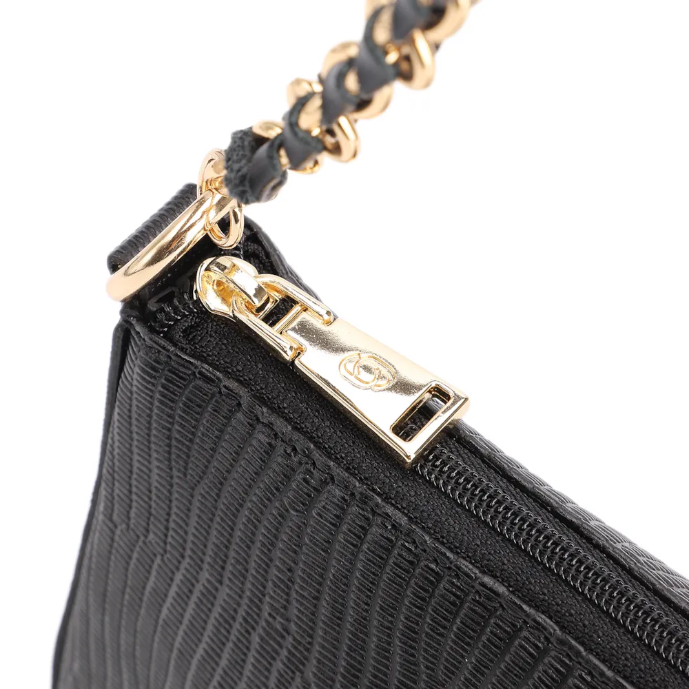 Bolsa De Ombro Couro New Lezard Preto - imagem 6