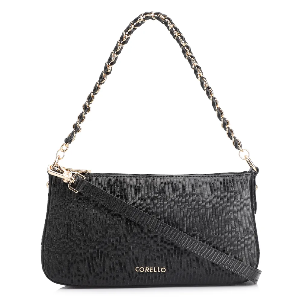 Bolsa De Ombro Couro New Lezard Preto