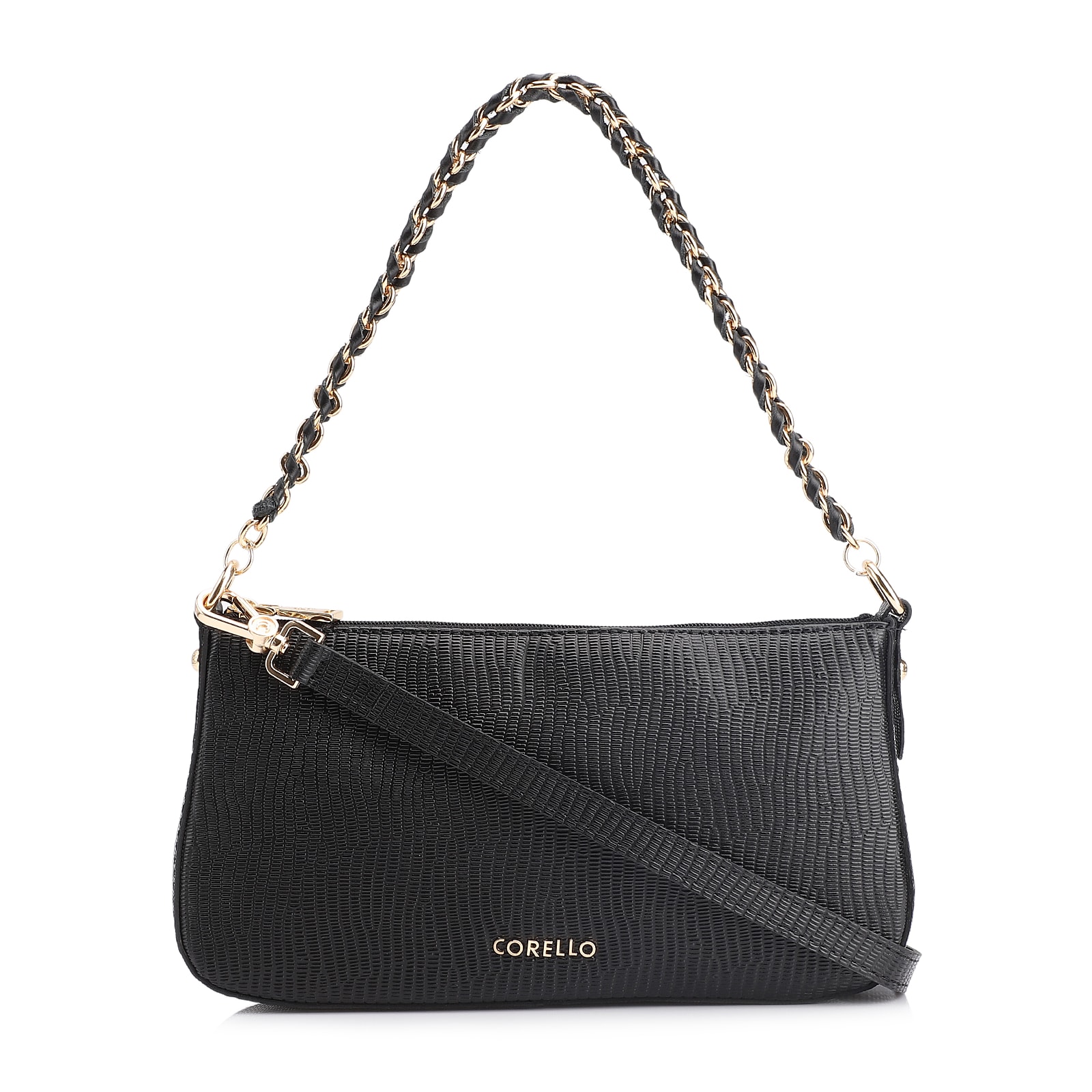 Bolsa De Ombro Couro New Lezard Preto