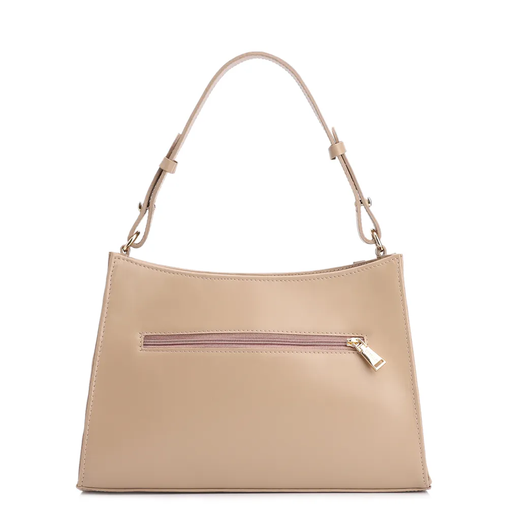 Bolsa De Ombro Couro Nobuck Croco/Couro Bege - imagem 4
