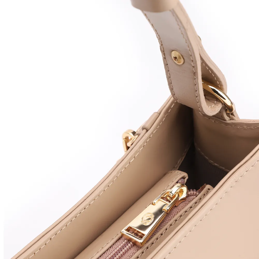Bolsa De Ombro Couro Nobuck Croco/Couro Bege - imagem 6
