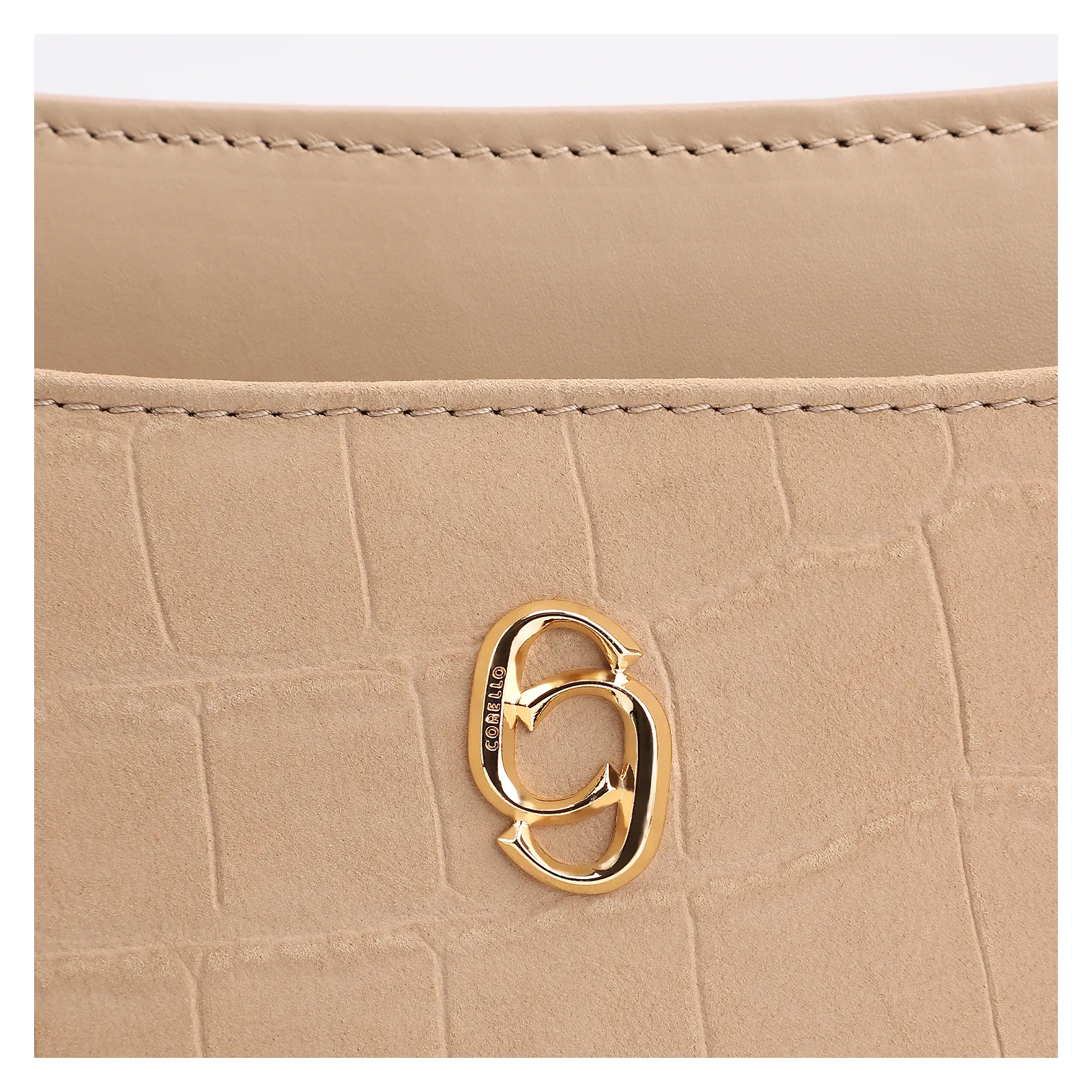Bolsa De Ombro Couro Nobuck Croco/Couro Bege