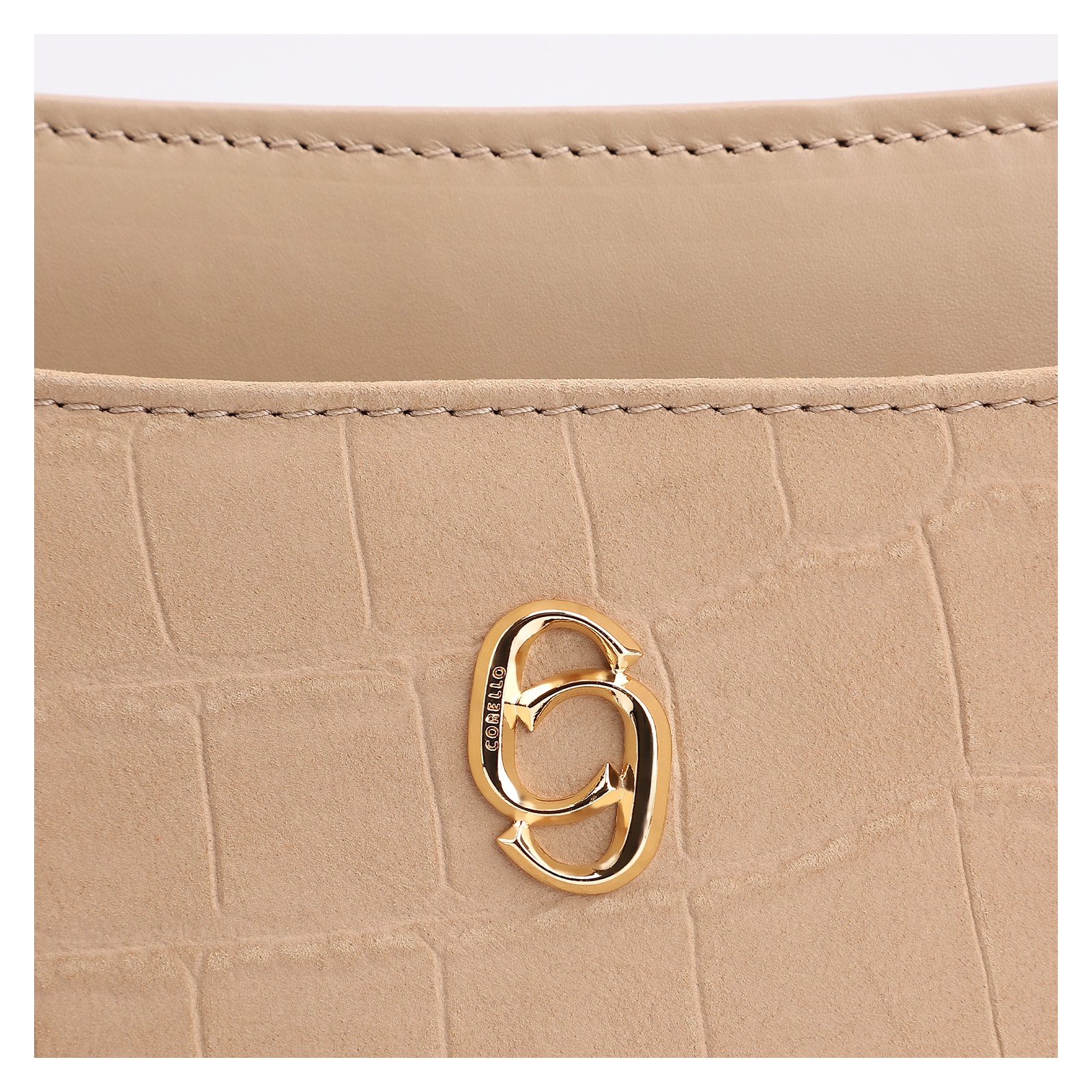Bolsa De Ombro Couro Nobuck Croco/Couro Bege
