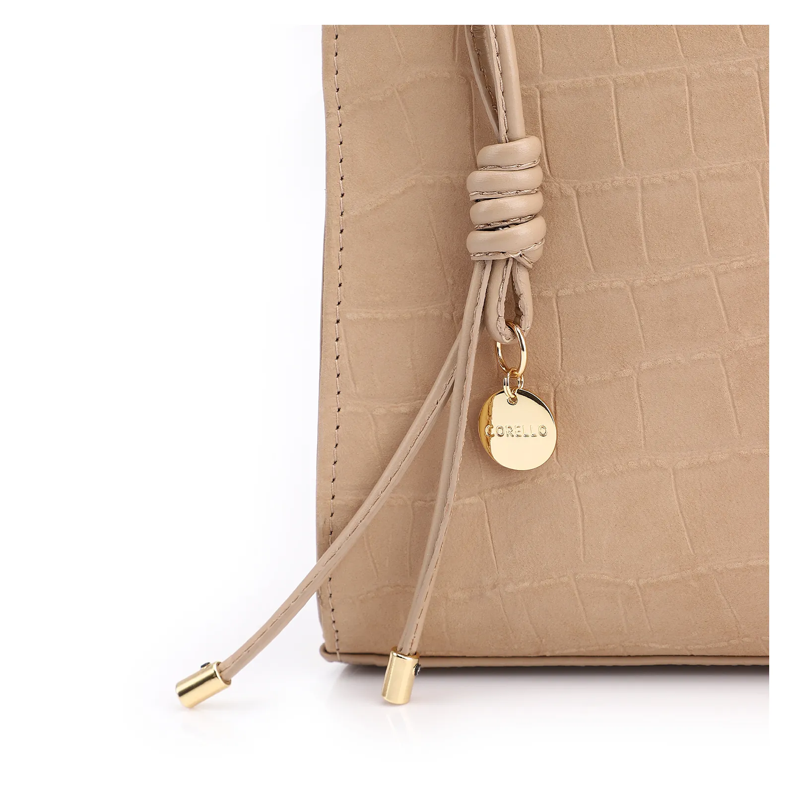 Bolsa De Ombro Couro Nobuck Croco/Couro Bege