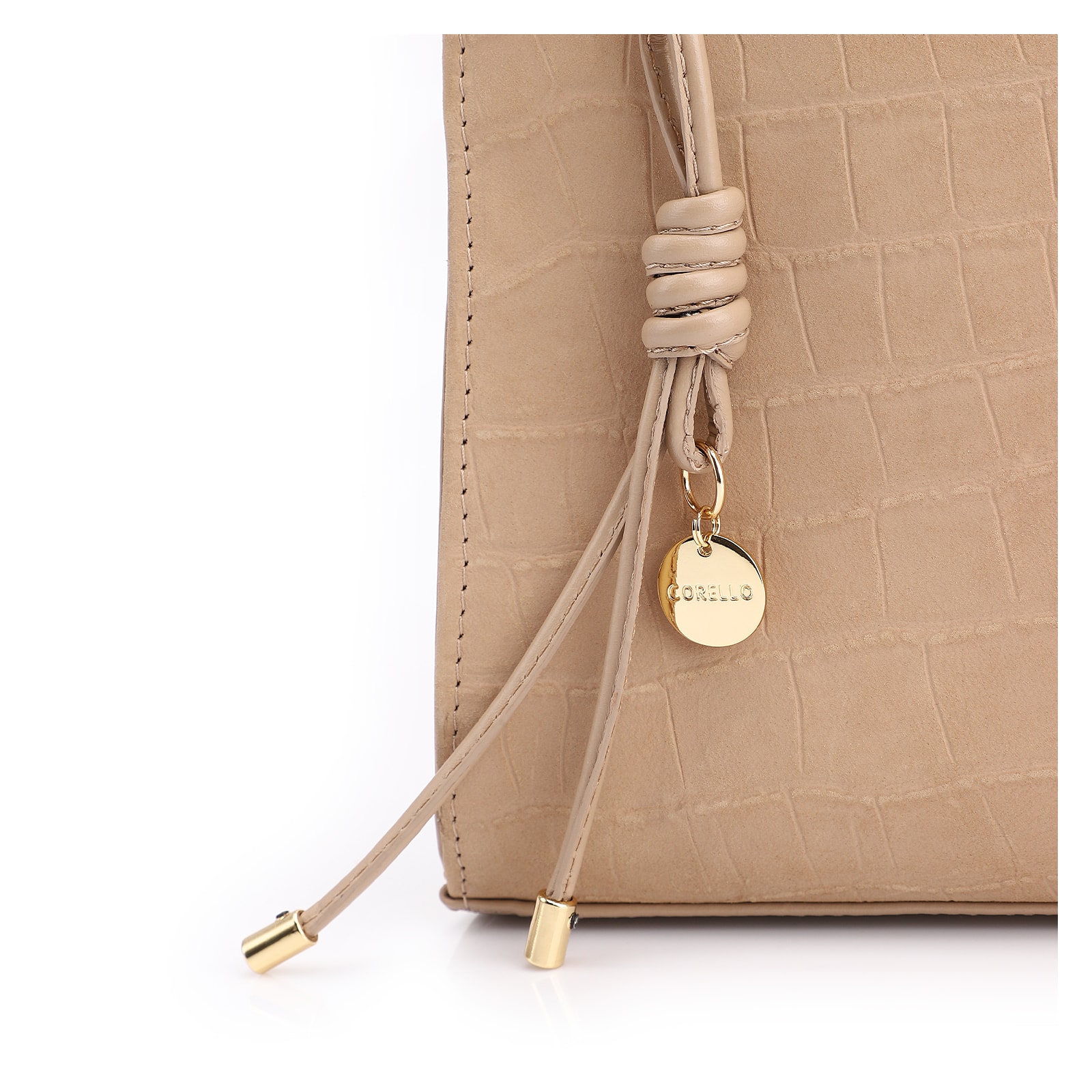 Bolsa De Ombro Couro Nobuck Croco/Couro Bege