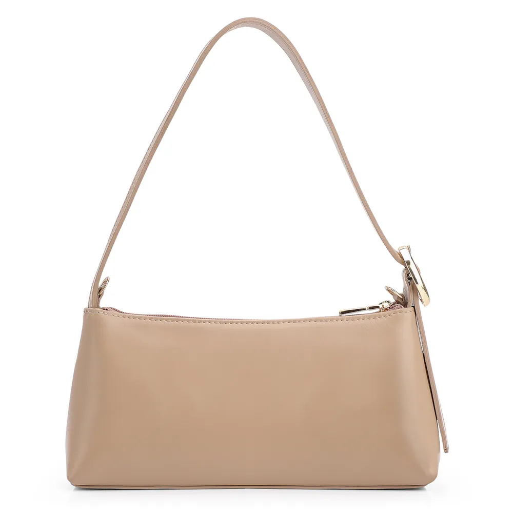 Bolsa De Ombro Couro Nobuck Croco/Couro Bege - imagem 4