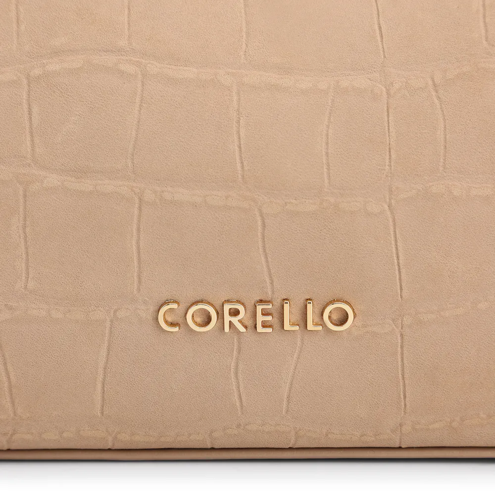 Bolsa De Ombro Couro Nobuck Croco/Couro Bege - imagem 7