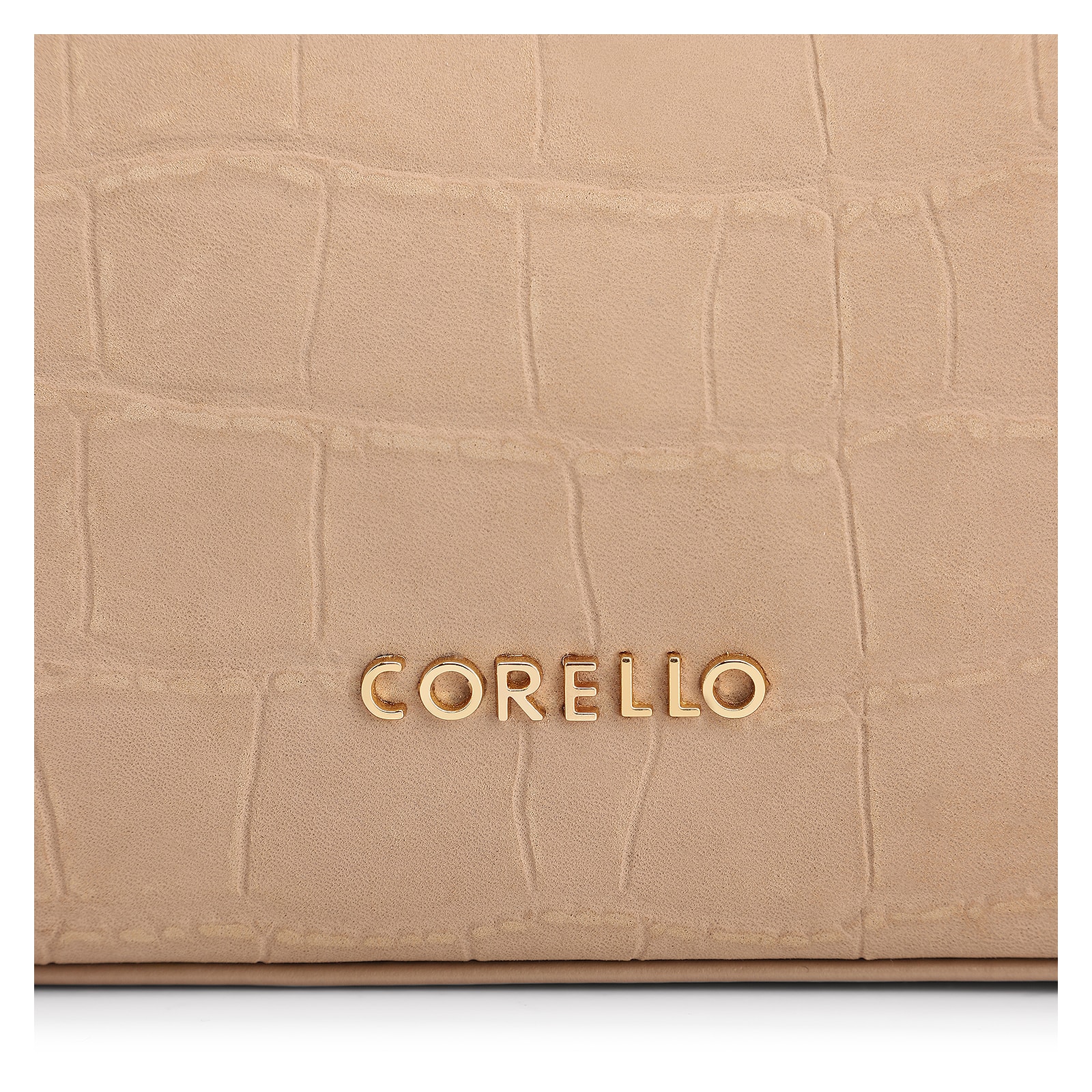 Bolsa De Ombro Couro Nobuck Croco/Couro Bege