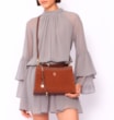 Bolsa De Ombro Couro Nobuck Croco/Couro Marrom - imagem 9