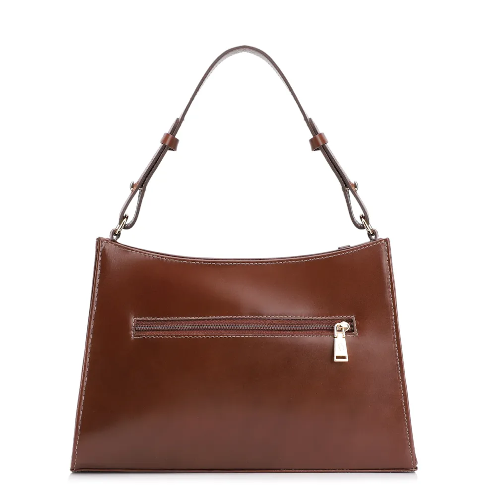 Bolsa De Ombro Couro Nobuck Croco/Couro Marrom - imagem 4