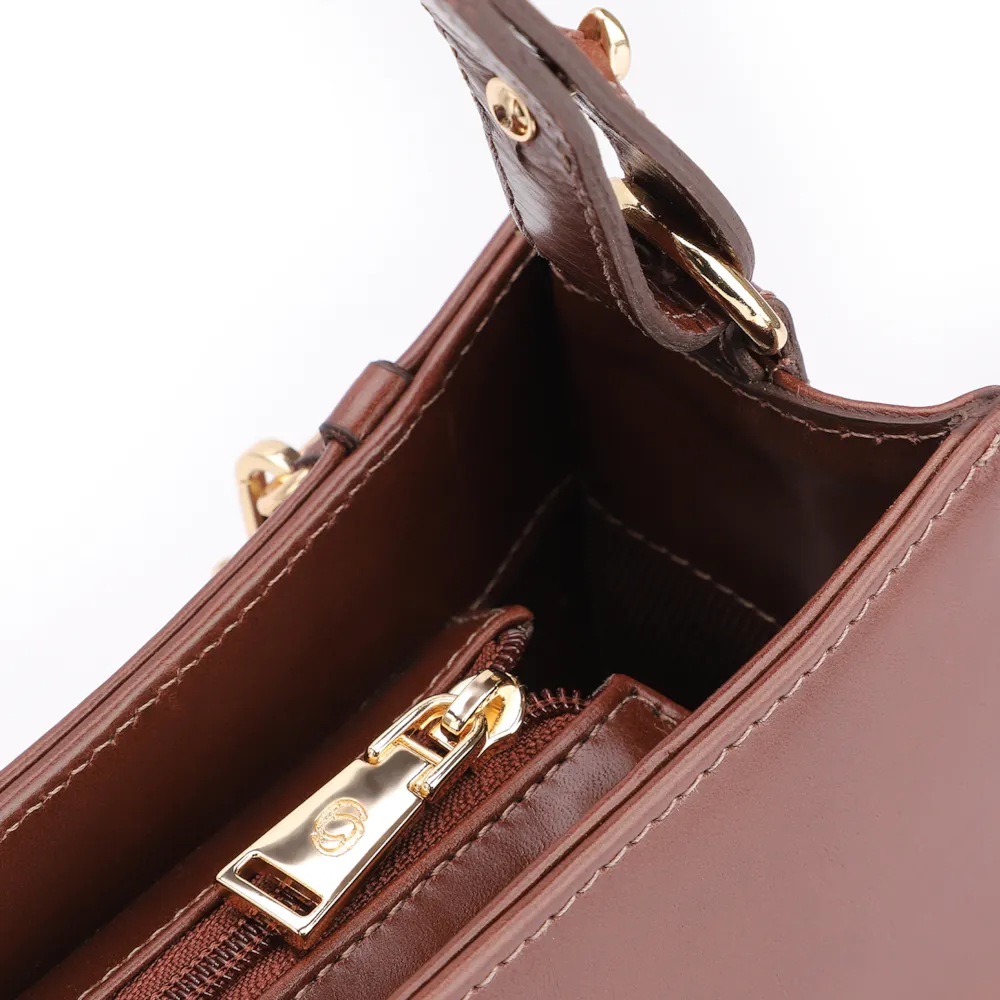 Bolsa De Ombro Couro Nobuck Croco/Couro Marrom - imagem 6