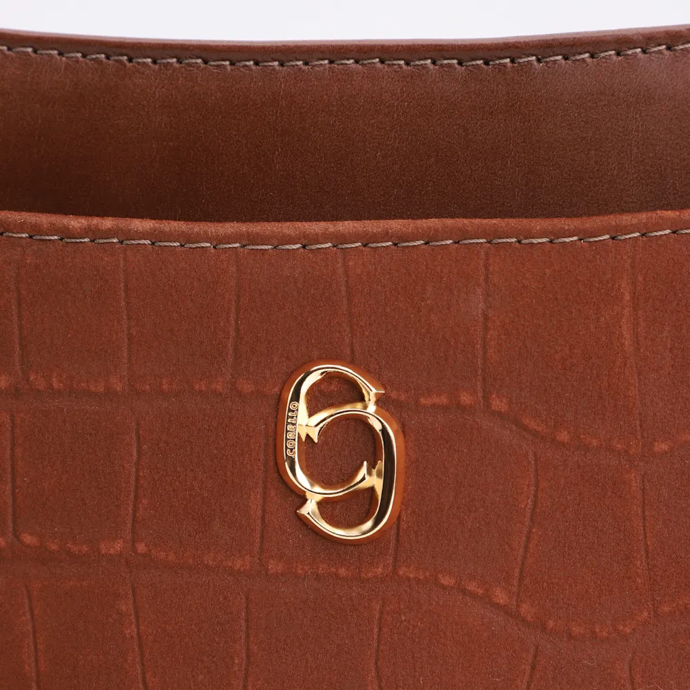 Bolsa De Ombro Couro Nobuck Croco/Couro Marrom - imagem 7