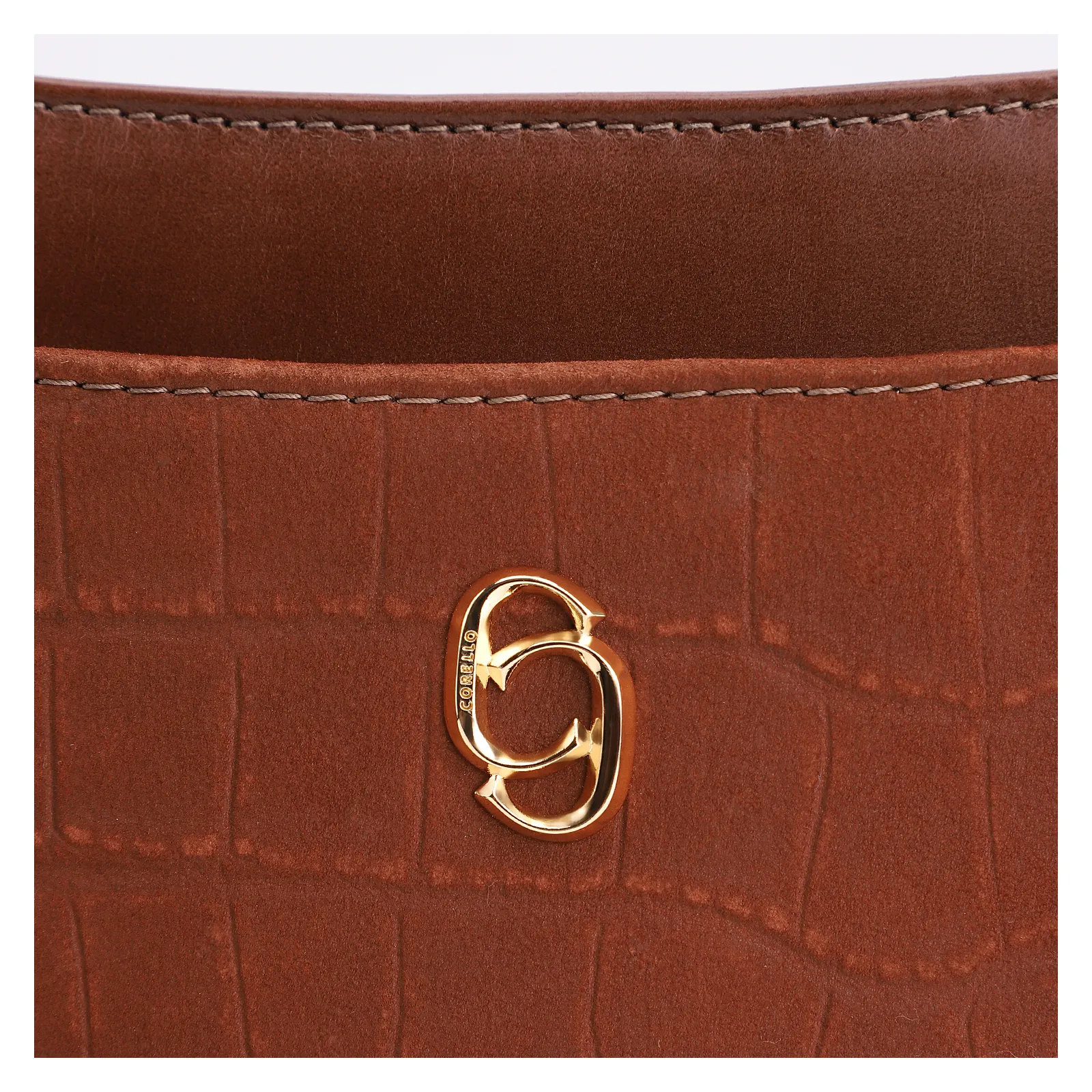 Bolsa De Ombro Couro Nobuck Croco/Couro Marrom
