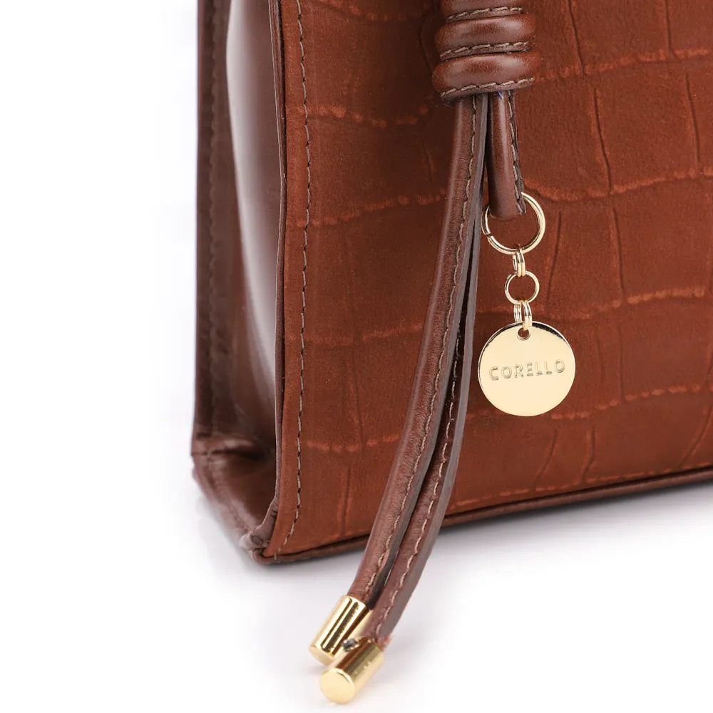 Bolsa De Ombro Couro Nobuck Croco/Couro Marrom - imagem 8