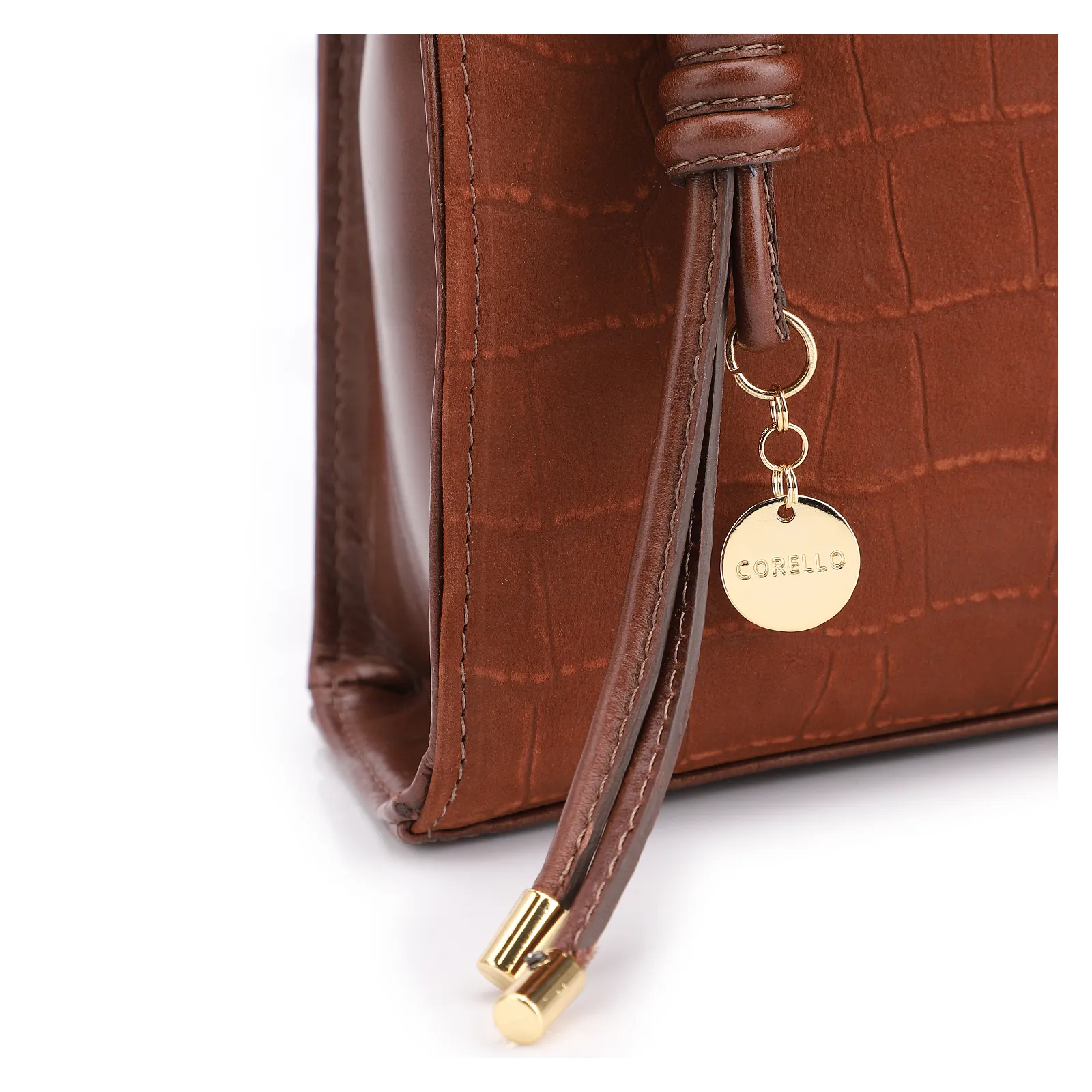 Bolsa De Ombro Couro Nobuck Croco/Couro Marrom