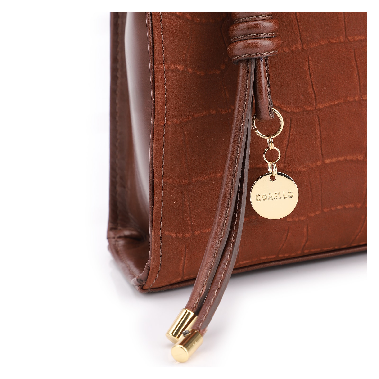 Bolsa De Ombro Couro Nobuck Croco/Couro Marrom