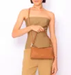 Bolsa De Ombro Couro Nobuck Croco/Couro Marrom Claro - imagem 8