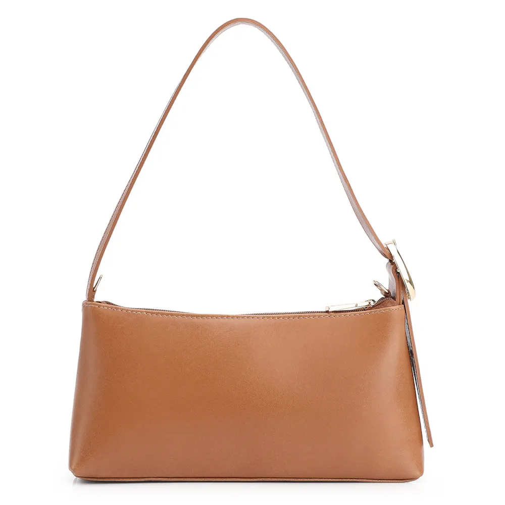 Bolsa De Ombro Couro Nobuck Croco/Couro Marrom Claro - imagem 4