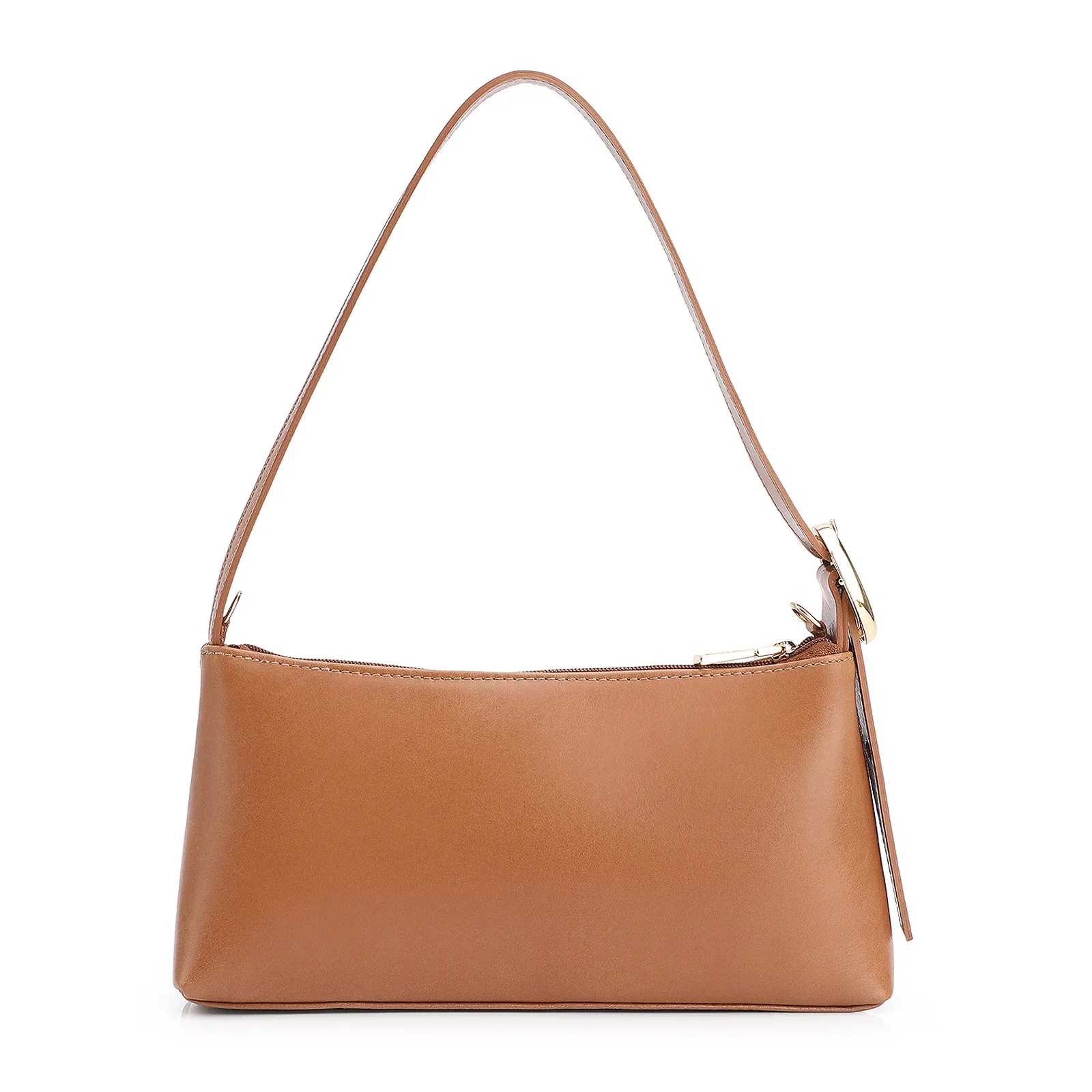 Bolsa De Ombro Couro Nobuck Croco/Couro Marrom Claro
