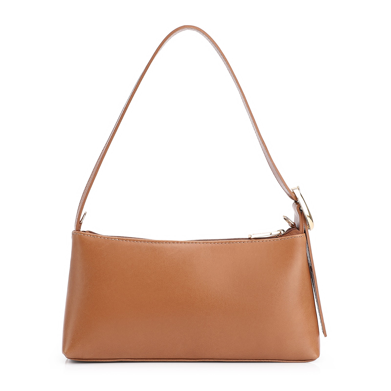 Bolsa De Ombro Couro Nobuck Croco/Couro Marrom Claro