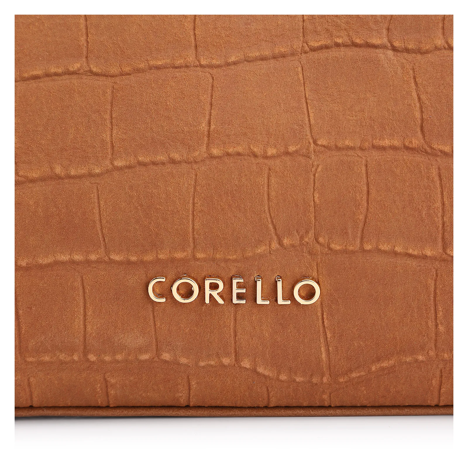 Bolsa De Ombro Couro Nobuck Croco/Couro Marrom Claro