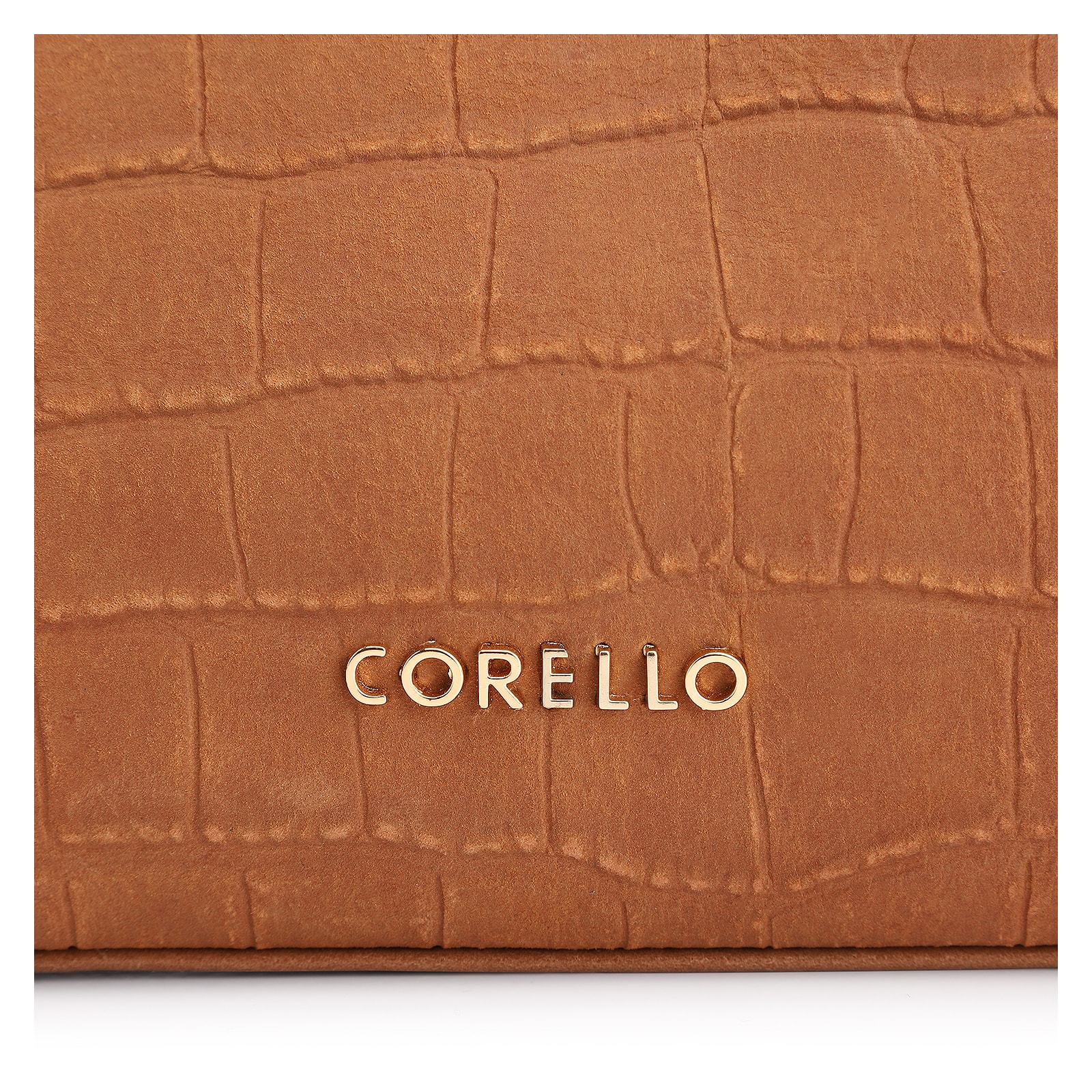 Bolsa De Ombro Couro Nobuck Croco/Couro Marrom Claro